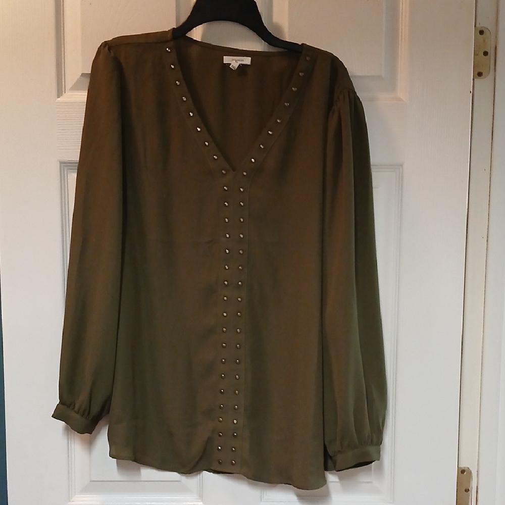 Maurices Olive Studded V-Neck Blouse